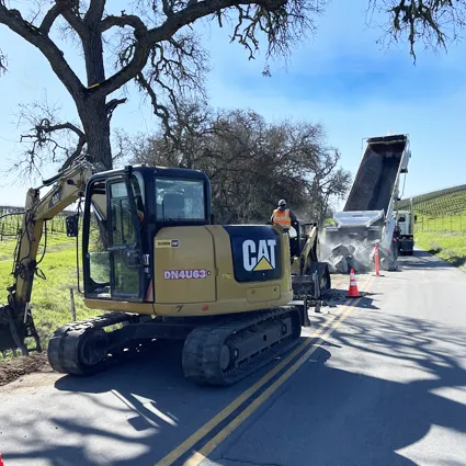 Construction Team adding erosion control and drainage at a vinyard in Paso Robles California